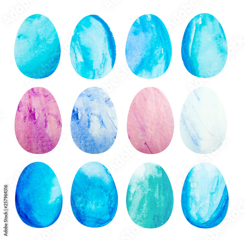 Set of Hand Drawn Watercolor Bird Eggs Isolated
