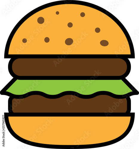 Colored icon of burger with salad and two chops