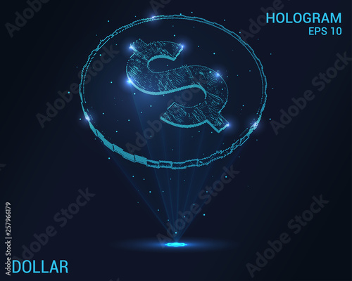 Dollar hologram. Digital and technological background of the dollar. Futuristic money design.