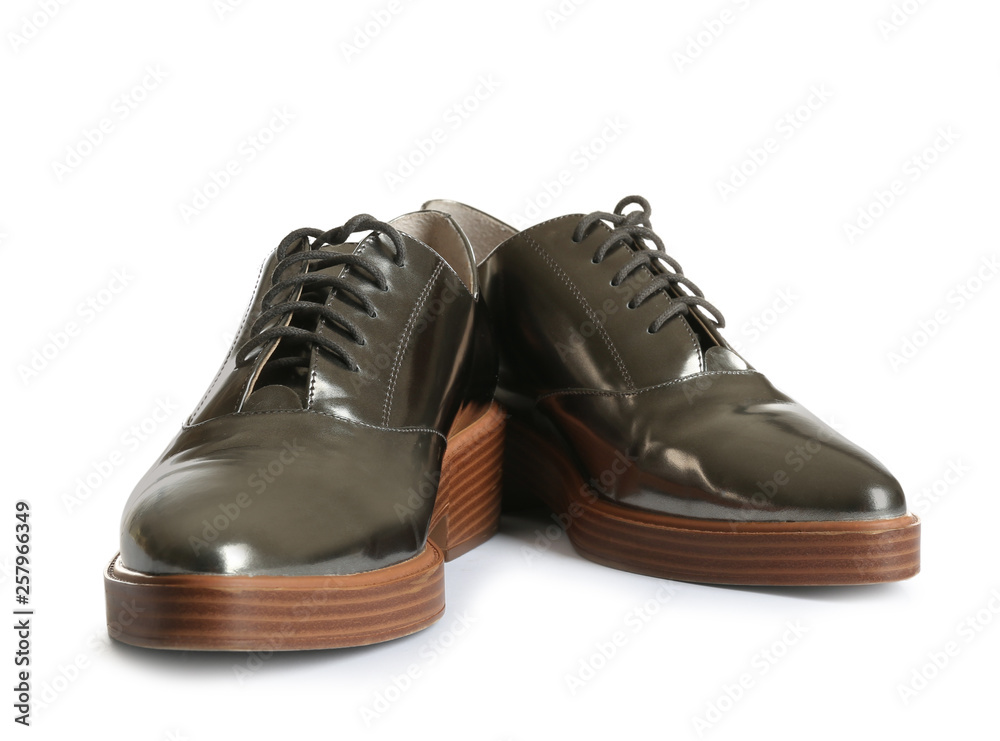Elegant shoes on white background. Stylish footwear Elegant shoes on white background. Stylish footwear