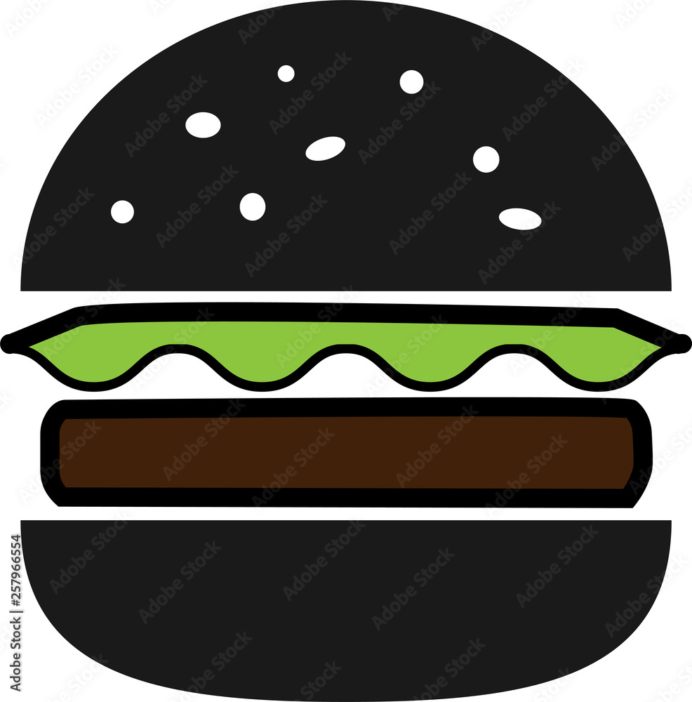 Colored icon black split hamburger with lettuce and chop Colored icon black split hamburger with lettuce and chop