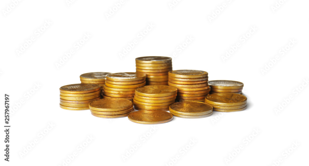 Stacks of US coins isolated on white Stacks of US coins isolated on white
