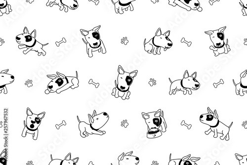 Cartoon character bull terrier dog seamless pattern for design.