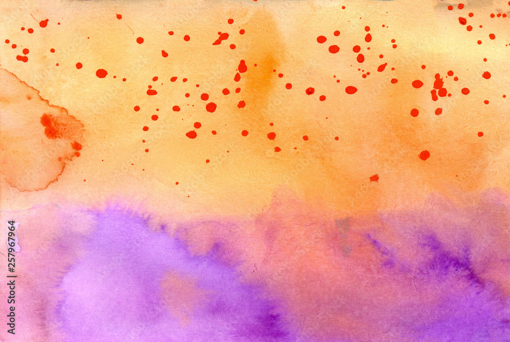 Fototapeta Abstract orange watercolor hand-drawn brush strokes. Brightly colored background.