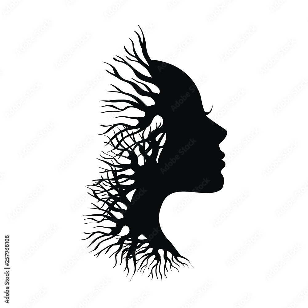 Profile of a girl with branches