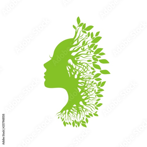 Face silhouette with leaves