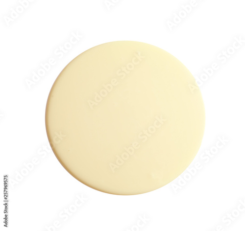 Tasty condensed milk on white background, top view. Dairy product