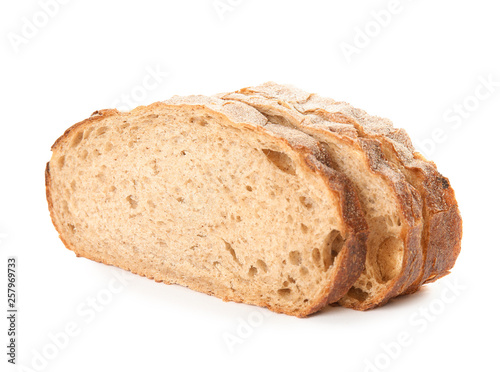 Fresh bread on white background. Baked goods