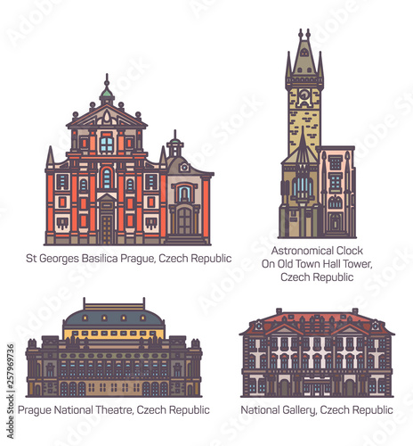Set of isolated Czech republic landmark building