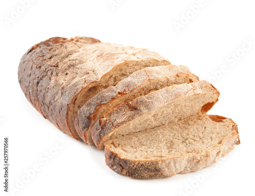 Fresh bread on white background. Baked goods
