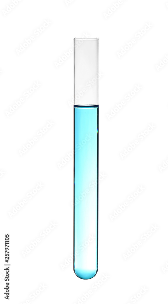 Test tube with color liquid on white background. Solution chemistry Test tube with color liquid on white background. Solution chemistry