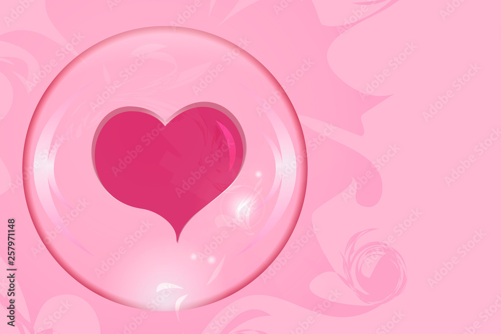 heart soap bubble with reflections colored background