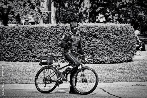 Toronto, Canada - 10 20 2018: The largest Canadian city streets are also patroled by Toronto Police bicycle patrol officers