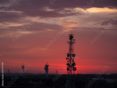silhouette of tower in the sunset