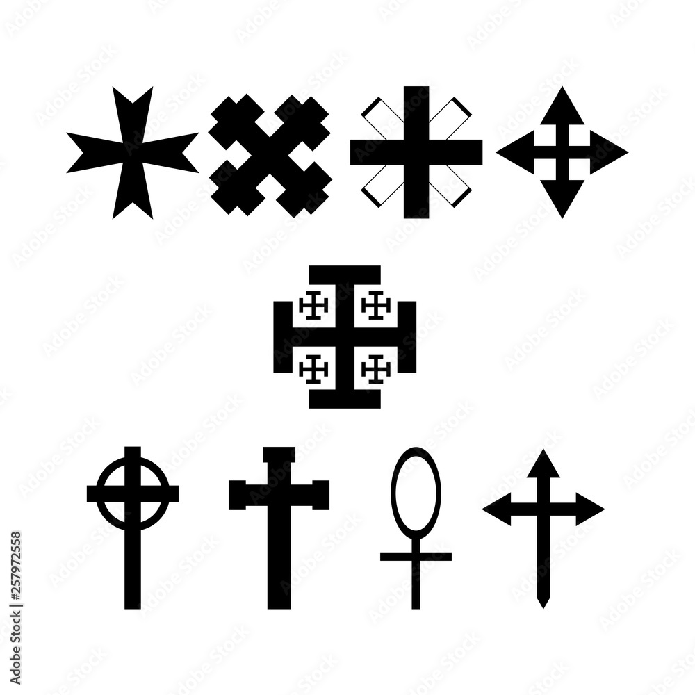 Obraz premium Set of symbolic crosses. Collection icons. Vector illustration.