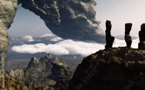 majestic fantasy landscape environment with giant rock formations