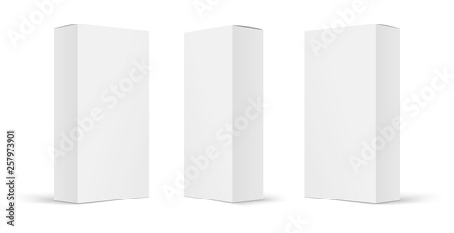 High white cardboard box mock up. Set of cosmetic or medical packaging. Set of  Blank white product packagings boxes isolated.  Vector illustration © Dr. Watson