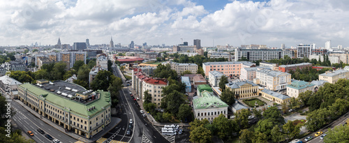 Moscow, Russia - July 20, 2018: The intersection of Spartakovskaya, Novoryazanskaya streets and Elokhovsky passage. Road junction with clear marking, pedestrian walkway and traffic light.  photo