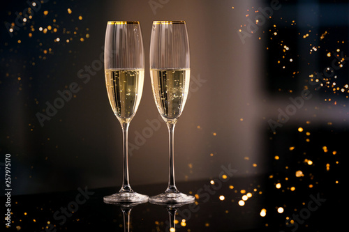 A pair of glasses of champagne in the interior