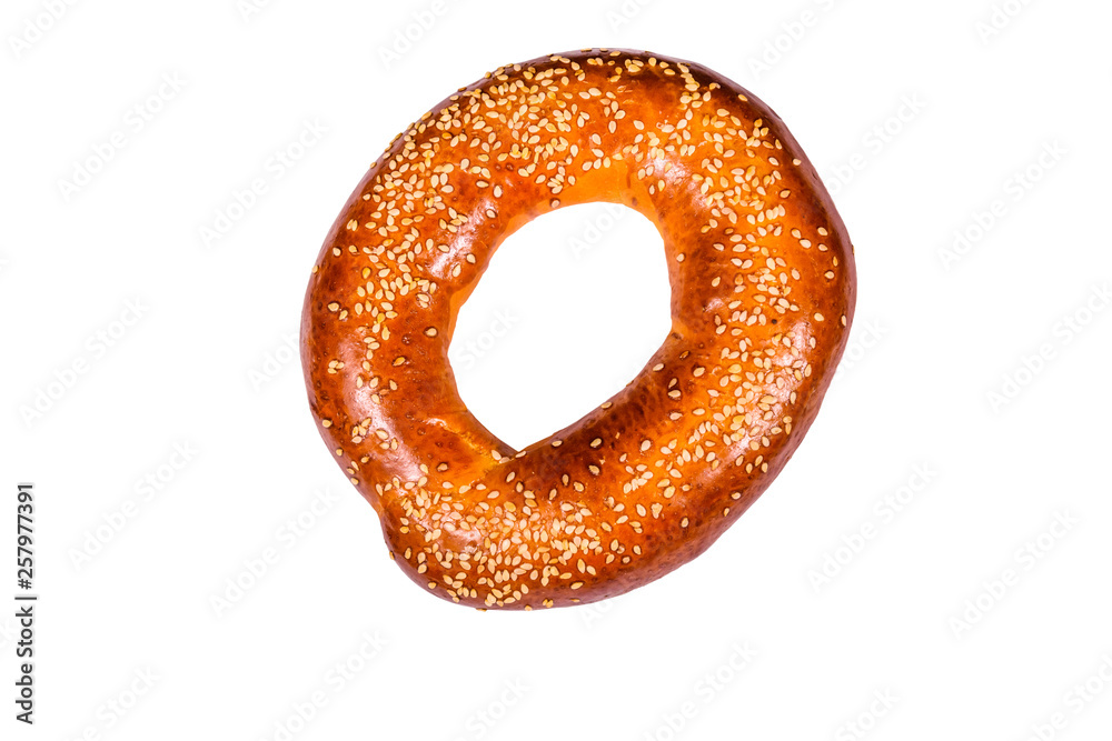 Bagel with sesame seeds isolated on white background Bagel with sesame seeds isolated on white background