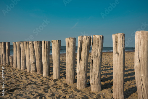 row breakwaters on the beach of Cadzand Bad  The Netherlands