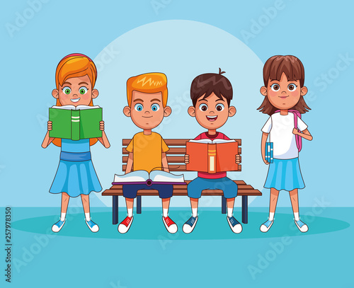 Kids reading books cartoons