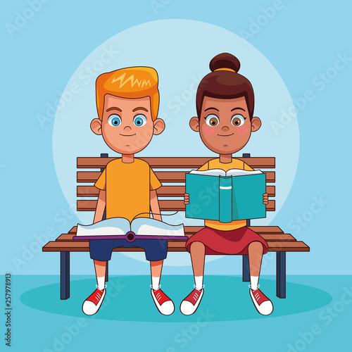 Kids reading books cartoons