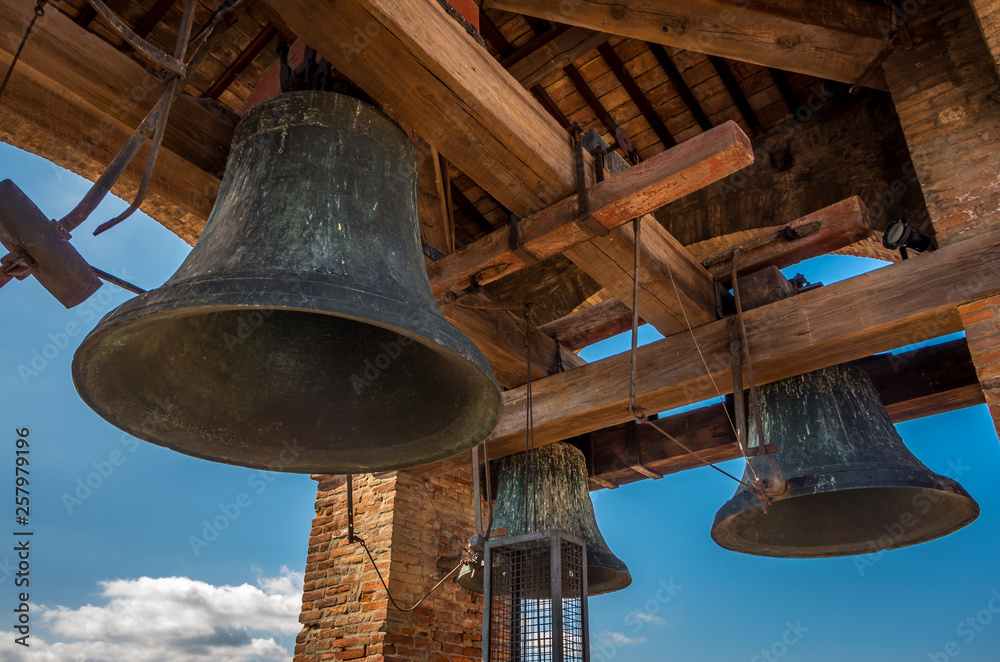 Bells on the top of clock tower Torre delle Ore in Lucca