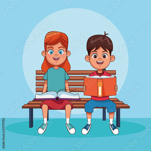 Kids reading books cartoons