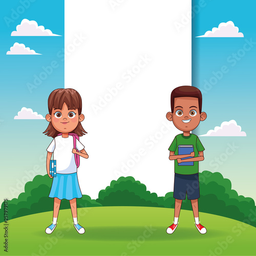 Kids with books cartoons