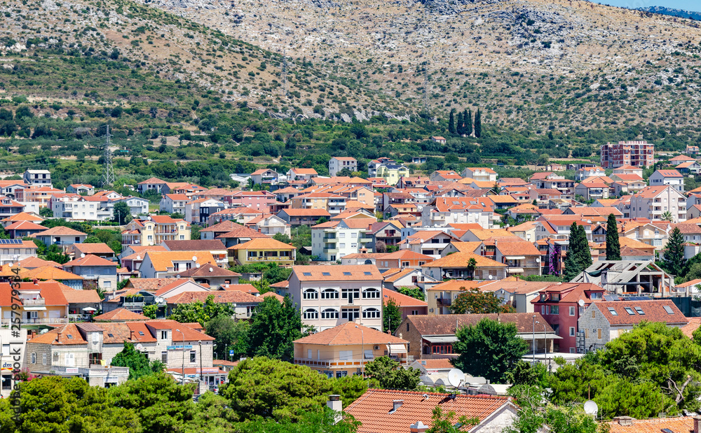 Private sector of the Croatian resort town of Trogir. The Mediterranean.