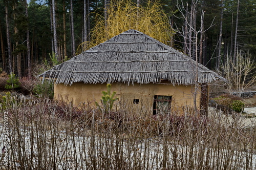 Archaeological park Topolnitsa with neolithic houses reconstruction for relax and traditional celebrate near village Chavdar, Sofia, Bulgaria, Europe  photo