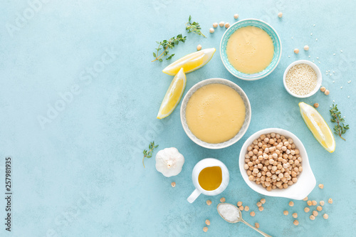 Chickpea sauce with fresh lemon juice, sesame seeds, garlic and olive oil