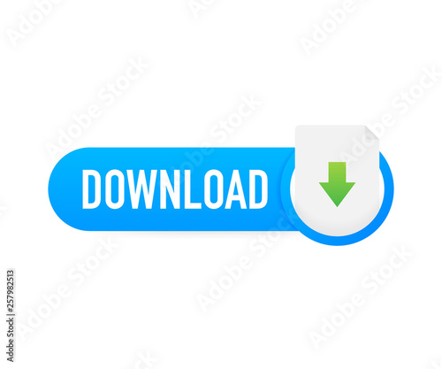 Download file icon. Document downloading concept. Trendy flat design graphic with long shadow. Vector illustration.