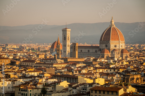 Panorama of Florence with main monument Duomo Santa Maria del Fiore at dawn  Firenze  Florence  Italy