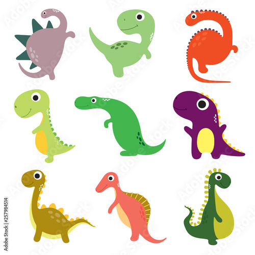 Funny cartoon dinosaurs collection. Vector illustration