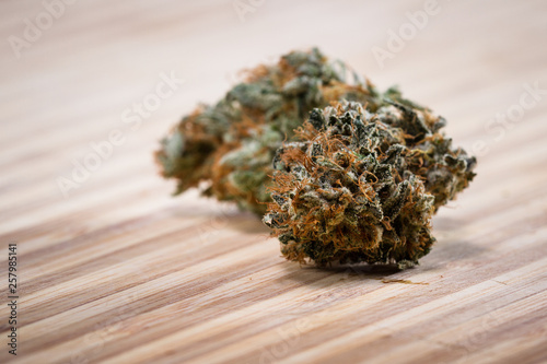 Cannabis bud on a table