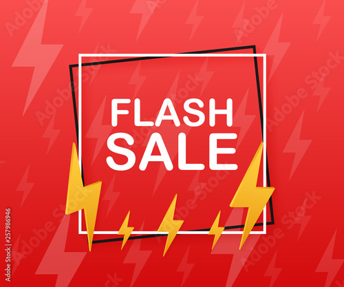Flash sale. Flash ribbon banner, scroll, price tag, sticker, badge, poster. Vector illustration.