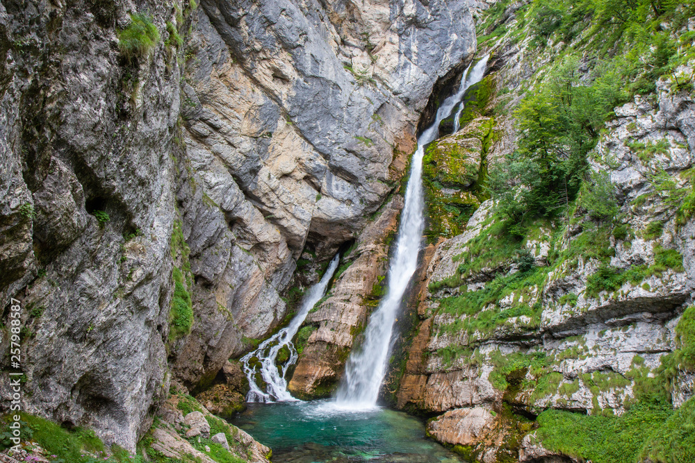 Obraz premium Famous Savica waterfall in Julian Alps, Slovenia