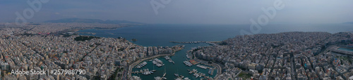 Aerial drone photo of famous busy port and safe dock of Bay of Zea or Pasalimani (Pasha's harbour) in the heart of Piraeus, Attica, Greece