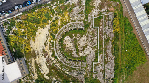 Aerial drone top view photo of ancient theatre in archaeological site near Marina Zeas of Piraeus port, Attica, Greece © aerial-drone