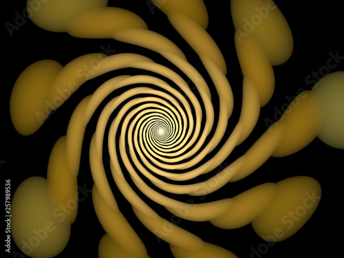 Abstract Yellow Fractal Spiral Background Image, Illustration - Infinite repeating spiral pattern, twisted vortex. Recursive symmetrical rotating patterns, soft blurred swirling lines and curves