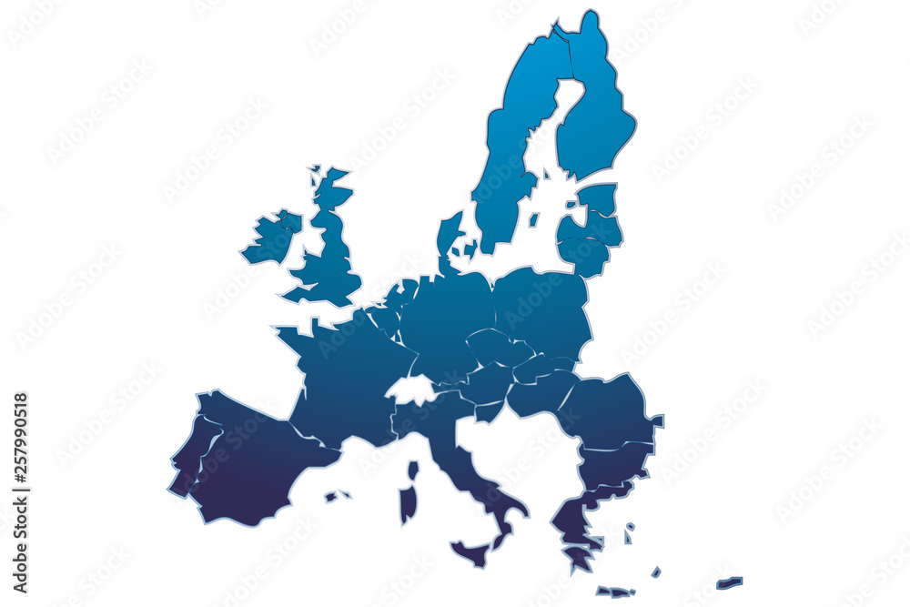 Mapa de la Unión Europea de color azul. Mapa de la Unión Europea de color azul.