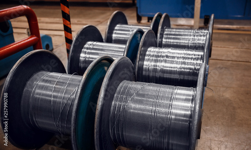 Steel wire, aluminum on reels in the industrial production for metalworking