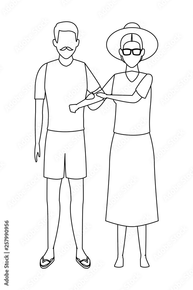 old couple wearing summer clothes black and white old couple wearing summer clothes black and white