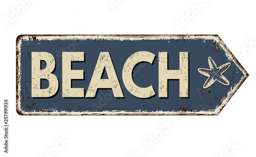 Beach vintage rusty metal sign