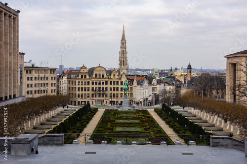 Mont des Arts Park and Town Hall tower, in the background in Brussels, Belgium © cameraman