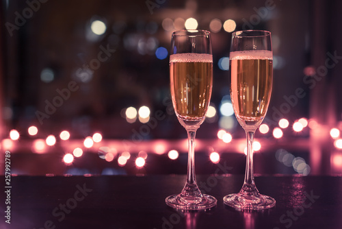 Isolated Champagne drinks on bar.