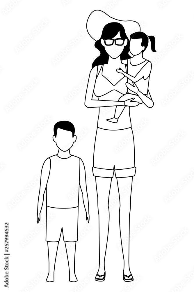 woman and children avatar black and white woman and children avatar black and white