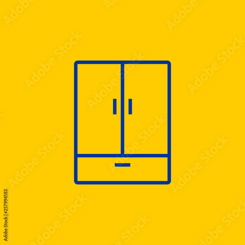 Blue Cupboard Wardrobe dresser line icon on yellow background